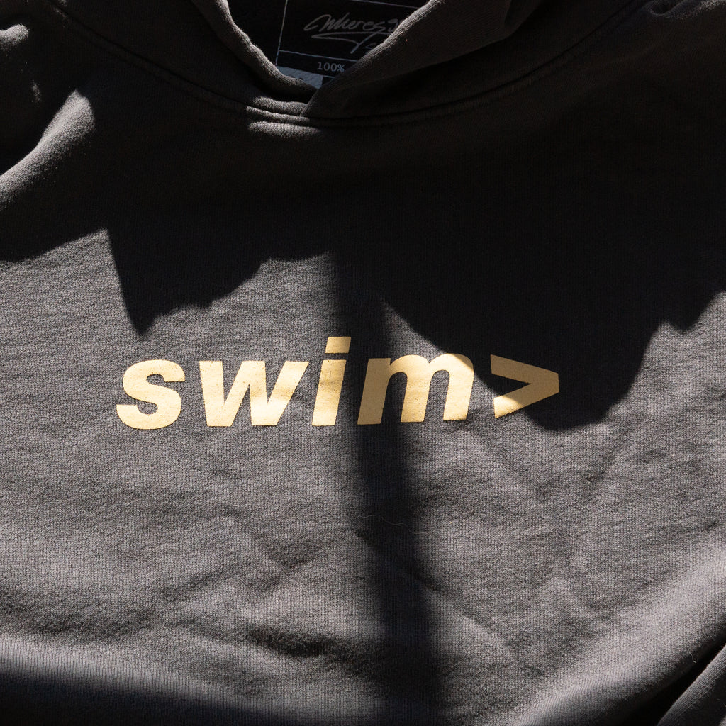 swim> dark grey hoodie
