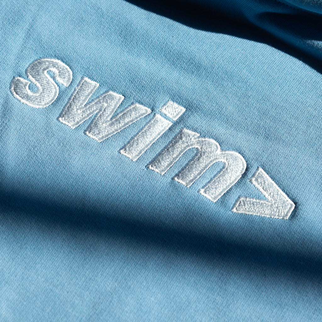 swim> sky blue hoodie